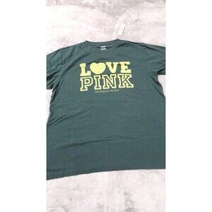 Victoria's Secret Small Green LOVE PINK Campus Cotton Off The Shoulder Tee NWT